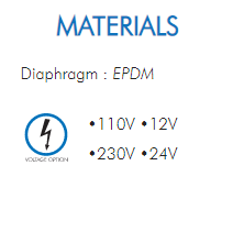 Diaphragm : EPDM•110V •12V•230V •24V