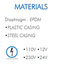 Diaphragm : EPDM•PLASTIC CASING•STEEL CASING•110V •12V•230V •24V