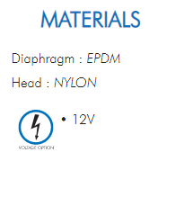 Diaphragm : EPDM  Head : NYLON  • 12V  ​