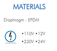 Diaphragm : EPDM•110V •12V•230V •24V