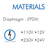 Diaphragm : EPDM•110V •12V•230V •24V