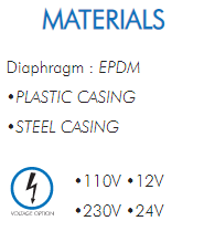 Diaphragm : EPDM•PLASTIC CASING•STEEL CASING•110V •12V•230V •24V